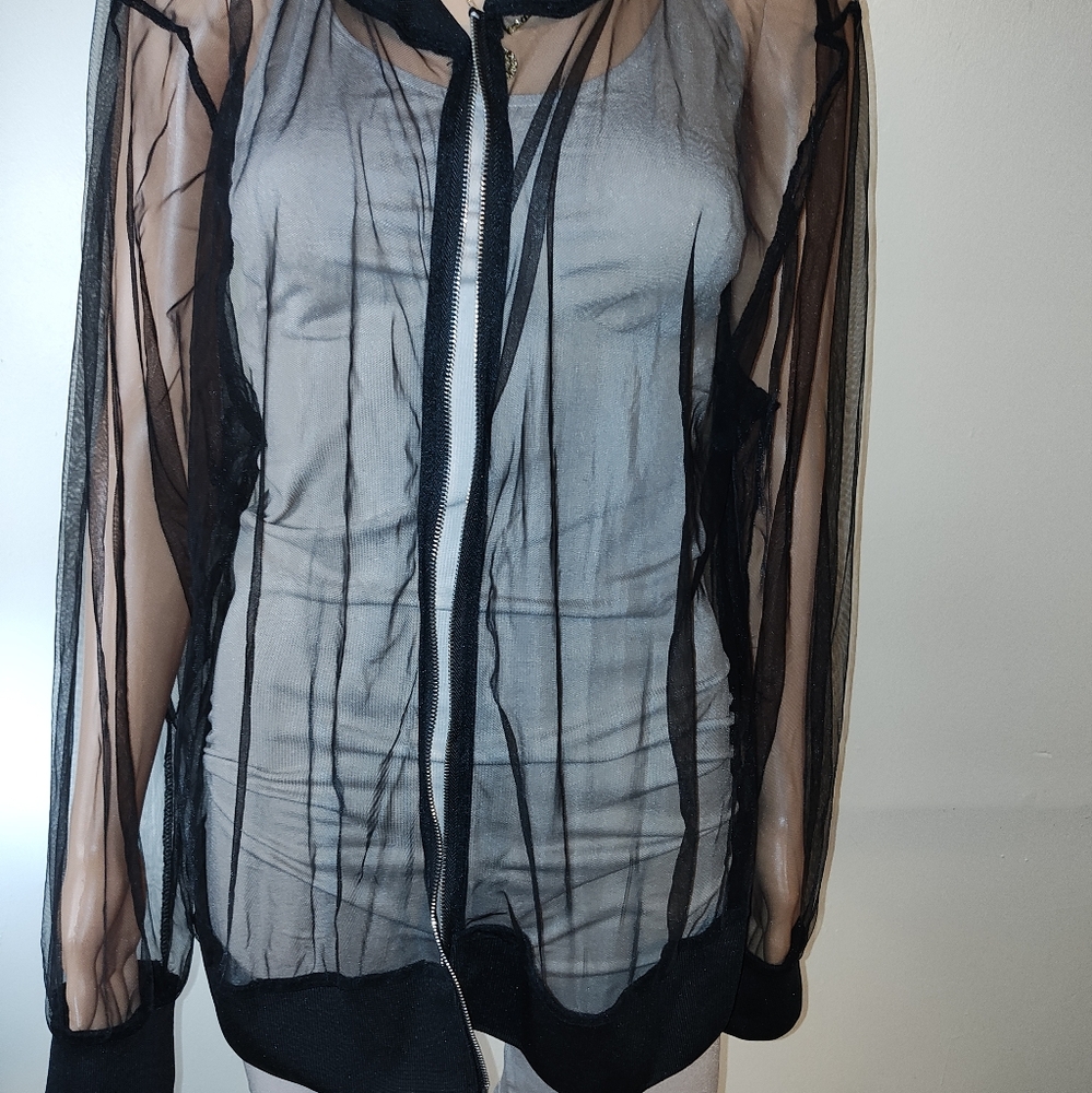 Sheer Black Bomber Jacket - Picture 3 of 3